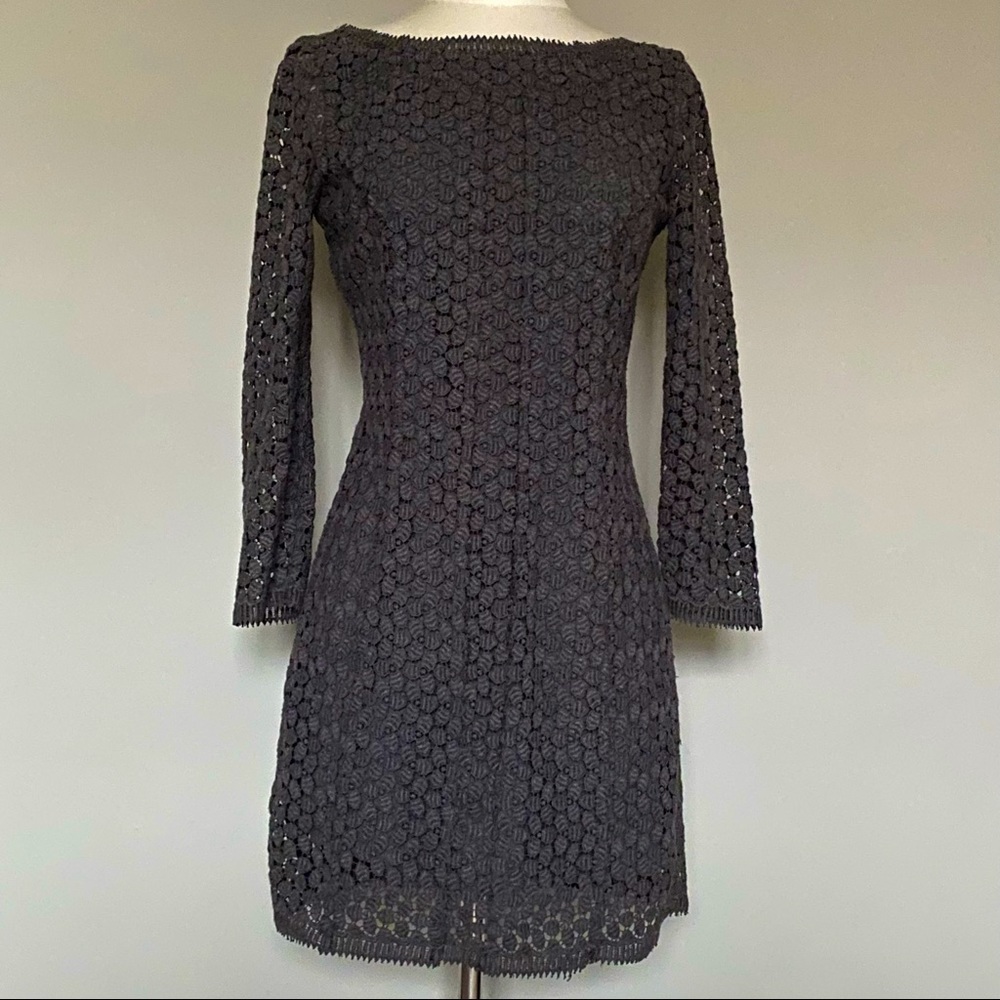 DVF Diane Von Furstenberg Gray Caritan Semi Sheer Crochet Overlay Sheath Dress 4